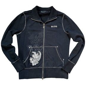 Vintage Y2K BCBGMaxAzria Zip Up Embroidered Sweatshirt Jacket Size M/L